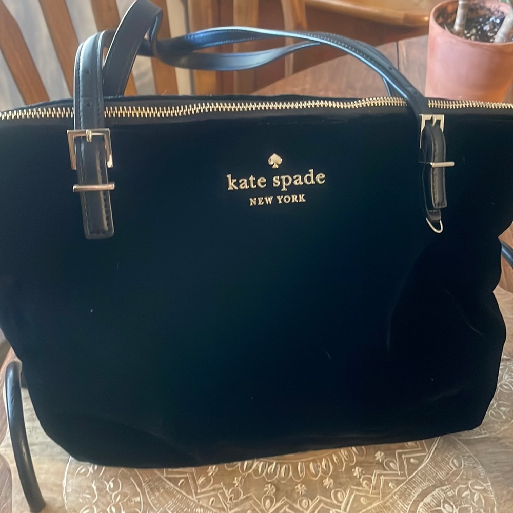 Kate Spade New York black velvet bag, slightly worn.